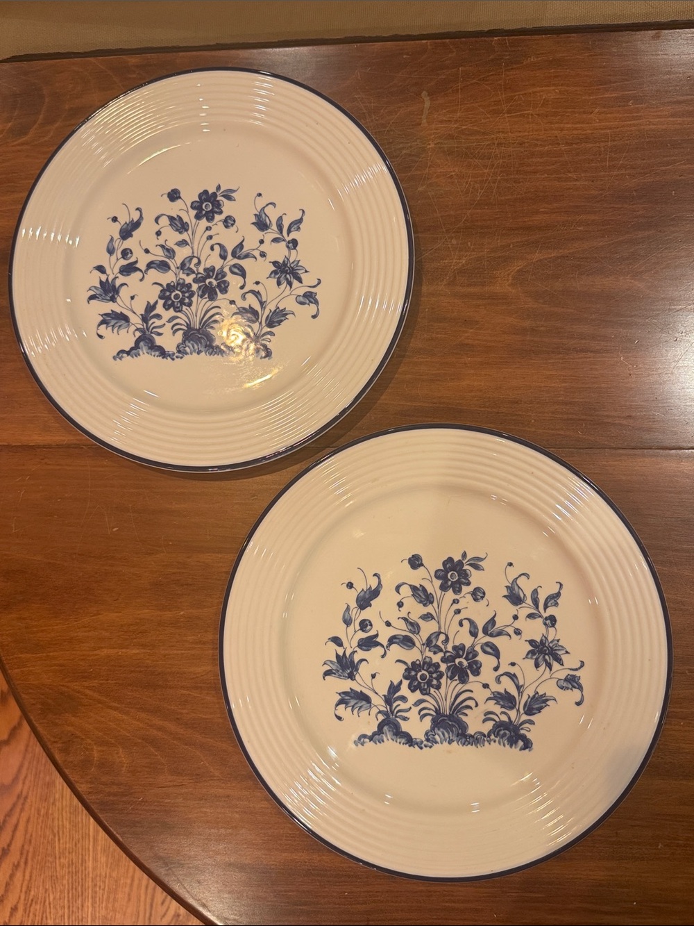 Varages Made in France 12” Dinner Chop Large Plates Set of 2 Blue White Vintage